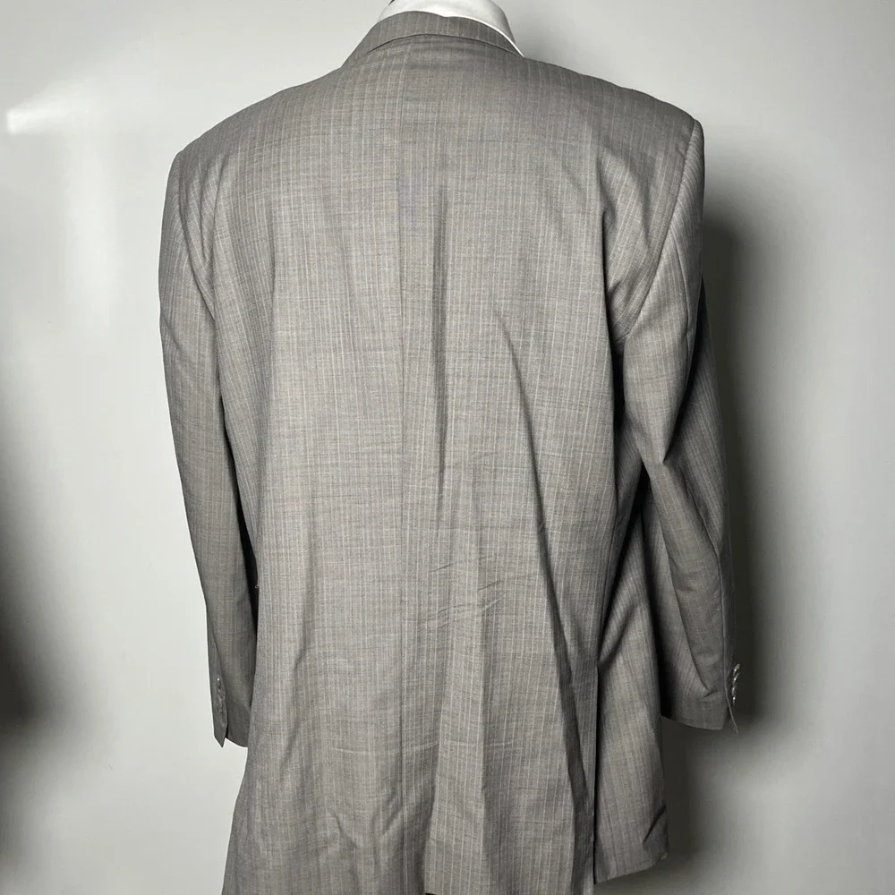 Jhane Barnes Suit Mens 44L 37x32 Brown Pinstripe Super 140s‎ Wool 2 Button